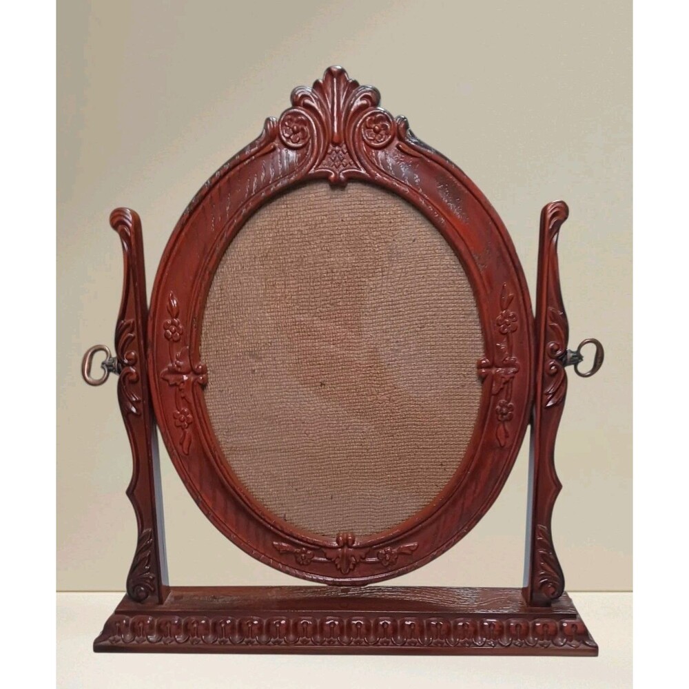 Vintage British Swivel Photo Frame 7x9 Oval Ornate Faux Mahogany Wood Victorian